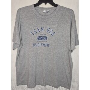 Vintage US Olympic Team USA T Shirt Distressed Holes Paint Heather Grey Mens XL